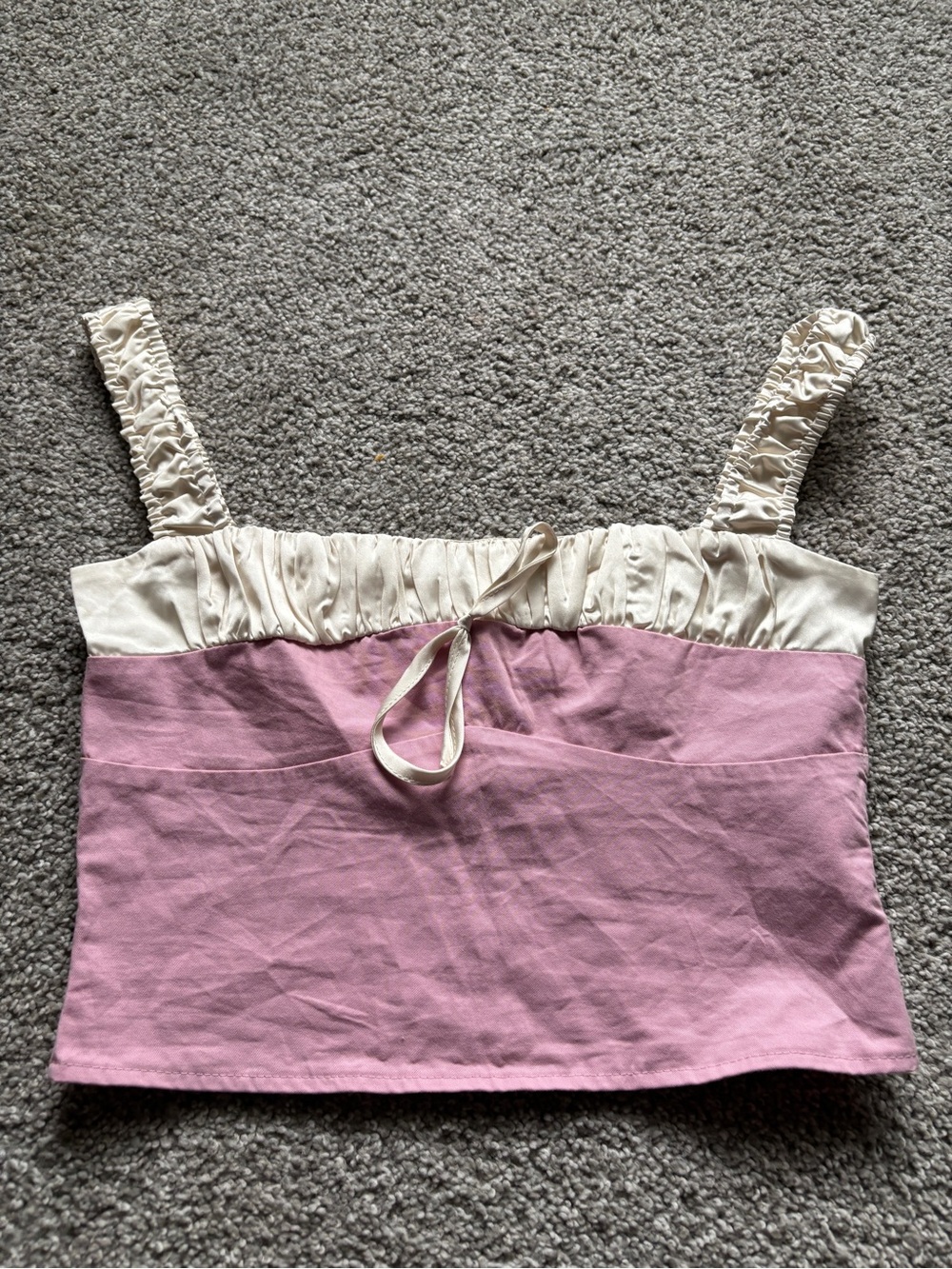 Peppermayo Pink Crop Tank with Cream Ruched Straps